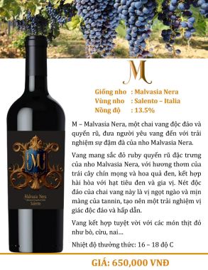 Rượu vang Ý M Malvasia Nera Salento  